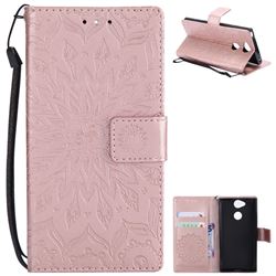 Embossing Sunflower Leather Wallet Case for Sony Xperia XA2 - Rose Gold