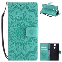 Embossing Sunflower Leather Wallet Case for Sony Xperia XA2 - Green