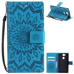Embossing Sunflower Leather Wallet Case for Sony Xperia XA2 - Blue