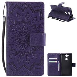 Embossing Sunflower Leather Wallet Case for Sony Xperia XA2 - Purple
