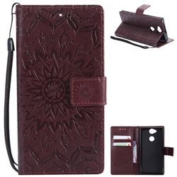 Embossing Sunflower Leather Wallet Case for Sony Xperia XA2 - Brown