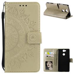 Intricate Embossing Datura Leather Wallet Case for Sony Xperia XA2 - Golden