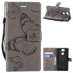 Embossing 3D Butterfly Leather Wallet Case for Sony Xperia XA2 - Gray