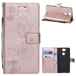 Embossing 3D Butterfly Leather Wallet Case for Sony Xperia XA2 - Rose Gold
