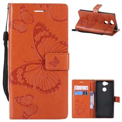 Embossing 3D Butterfly Leather Wallet Case for Sony Xperia XA2 - Orange