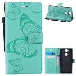 Embossing 3D Butterfly Leather Wallet Case for Sony Xperia XA2 - Green