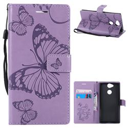 Embossing 3D Butterfly Leather Wallet Case for Sony Xperia XA2 - Purple