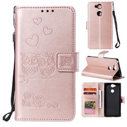 Embossing Owl Couple Flower Leather Wallet Case for Sony Xperia XA2 - Rose Gold