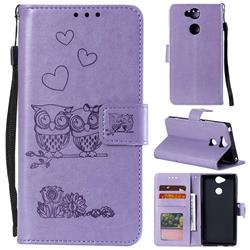 Embossing Owl Couple Flower Leather Wallet Case for Sony Xperia XA2 - Purple