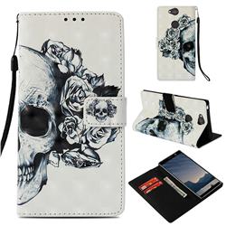 Skull Flower 3D Painted Leather Wallet Case for Sony Xperia XA2 Plus