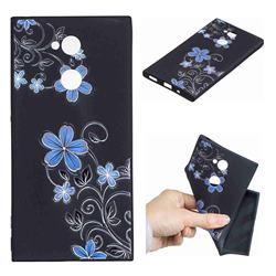 Little Blue Flowers 3D Embossed Relief Black TPU Cell Phone Back Cover for Sony Xperia XA2 Ultra(6.0 inch)