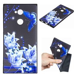 Blue Butterfly 3D Embossed Relief Black TPU Cell Phone Back Cover for Sony Xperia XA2 Ultra(6.0 inch)