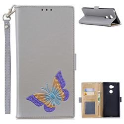 Imprint Embossing Butterfly Leather Wallet Case for Sony Xperia XA2 Ultra(6.0 inch) - Grey