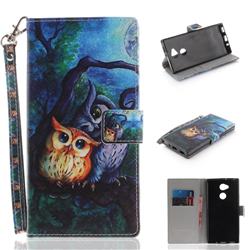 Oil Painting Owl Hand Strap Leather Wallet Case for Sony Xperia XA2 Ultra(6.0 inch)