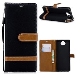 Jeans Cowboy Denim Leather Wallet Case for Sony Xperia 10 / Xperia XA3 - Black
