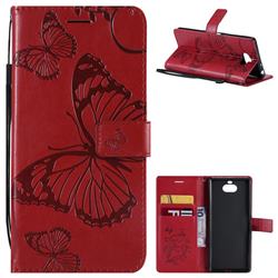 Embossing 3D Butterfly Leather Wallet Case for Sony Xperia 10 / Xperia XA3 - Red