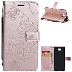 Embossing 3D Butterfly Leather Wallet Case for Sony Xperia 10 / Xperia XA3 - Rose Gold