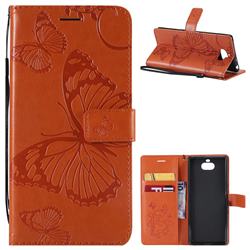 Embossing 3D Butterfly Leather Wallet Case for Sony Xperia 10 / Xperia XA3 - Orange