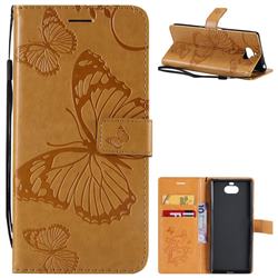 Embossing 3D Butterfly Leather Wallet Case for Sony Xperia 10 / Xperia XA3 - Yellow