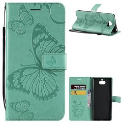 Embossing 3D Butterfly Leather Wallet Case for Sony Xperia 10 / Xperia XA3 - Green