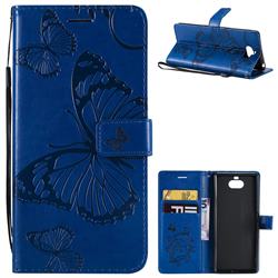 Embossing 3D Butterfly Leather Wallet Case for Sony Xperia 10 / Xperia XA3 - Blue