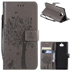 Embossing Butterfly Tree Leather Wallet Case for Sony Xperia 10 / Xperia XA3 - Grey