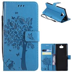 Embossing Butterfly Tree Leather Wallet Case for Sony Xperia 10 / Xperia XA3 - Blue