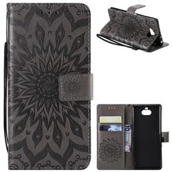 Embossing Sunflower Leather Wallet Case for Sony Xperia 10 / Xperia XA3 - Gray