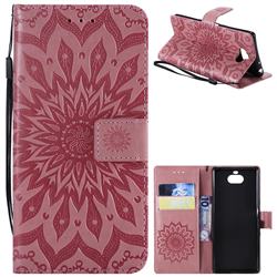 Embossing Sunflower Leather Wallet Case for Sony Xperia 10 / Xperia XA3 - Pink