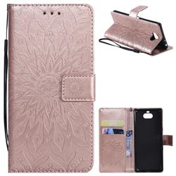 Embossing Sunflower Leather Wallet Case for Sony Xperia 10 / Xperia XA3 - Rose Gold