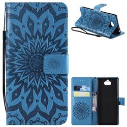 Embossing Sunflower Leather Wallet Case for Sony Xperia 10 / Xperia XA3 - Blue