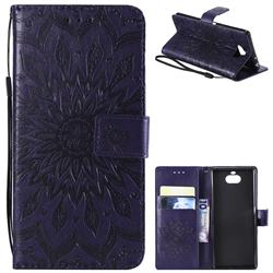 Embossing Sunflower Leather Wallet Case for Sony Xperia 10 / Xperia XA3 - Purple