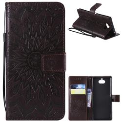 Embossing Sunflower Leather Wallet Case for Sony Xperia 10 / Xperia XA3 - Brown