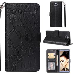 Embossing Fireworks Elephant Leather Wallet Case for Sony Xperia 10 / Xperia XA3 - Black