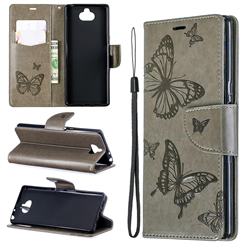 Embossing Double Butterfly Leather Wallet Case for Sony Xperia 10 / Xperia XA3 - Gray