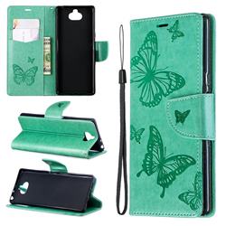 Embossing Double Butterfly Leather Wallet Case for Sony Xperia 10 / Xperia XA3 - Green