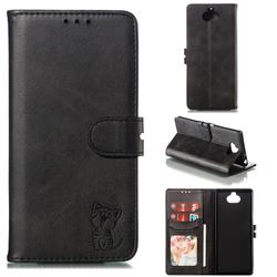 Embossing Happy Cat Leather Wallet Case for Sony Xperia 10 / Xperia XA3 - Black