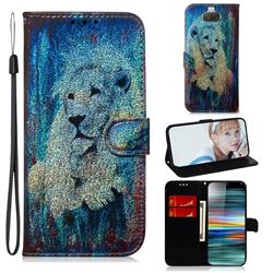 White Lion Laser Shining Leather Wallet Phone Case for Sony Xperia 10 / Xperia XA3