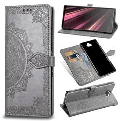Embossing Imprint Mandala Flower Leather Wallet Case for Sony Xperia 10 / Xperia XA3 - Gray