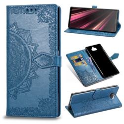 Embossing Imprint Mandala Flower Leather Wallet Case for Sony Xperia 10 / Xperia XA3 - Blue