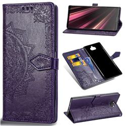 Embossing Imprint Mandala Flower Leather Wallet Case for Sony Xperia 10 / Xperia XA3 - Purple