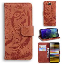 Intricate Embossing Tiger Face Leather Wallet Case for Sony Xperia 10 / Xperia XA3 - Brown