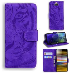 Intricate Embossing Tiger Face Leather Wallet Case for Sony Xperia 10 / Xperia XA3 - Purple