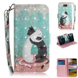 Black and White Cat 3D Painted Leather Wallet Phone Case for Sony Xperia 10 Plus / Xperia XA3 Ultra
