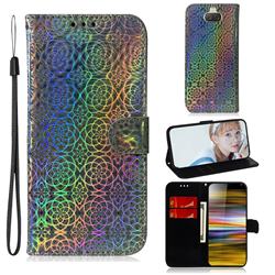 Laser Circle Shining Leather Wallet Phone Case for Sony Xperia 10 Plus / Xperia XA3 Ultra - Silver
