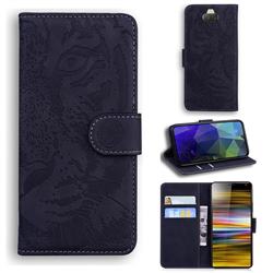 Intricate Embossing Tiger Face Leather Wallet Case for Sony Xperia 10 Plus / Xperia XA3 Ultra - Black