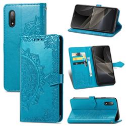 Embossing Imprint Mandala Flower Leather Wallet Case for Sony Xperia Ace 2 ( Ace II) - Blue
