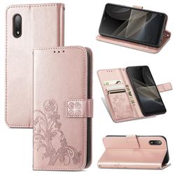 Embossing Imprint Four-Leaf Clover Leather Wallet Case for Sony Xperia Ace 2 ( Ace II) - Rose Gold