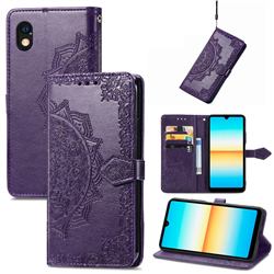 Embossing Imprint Mandala Flower Leather Wallet Case for Sony Xperia Ace 3 ( Ace III) - Purple