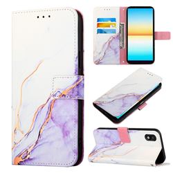 Purple White Marble Leather Wallet Protective Case for Sony Xperia Ace 3 ( Ace III)